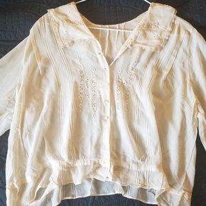 Vintage 1930s Sheer Cream Long-Sleeve Blouse Small